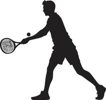 Precision Performer Crest Male Tennis Player Icon in Dynamic Pose Racket Renegade Insignia Vector Design for Bold Tennis Logo