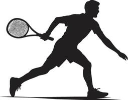 Agile Advantage Badge Tennis Player Vector Logo for Swift Athlete Precision Powerhouse Crest Male Tennis Player Icon in Dynamic Stance