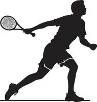 Racket Rhythm Crest Male Tennis Player Logo for Dynamic Performance Slam Dunk Maestro Insignia Vector Design for Tennis Champion Icon