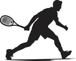 Net Ninja Badge Tennis Player Vector Icon for Precision Plays Racket Rhythm Crest Male Tennis Player Logo for Dynamic Performance