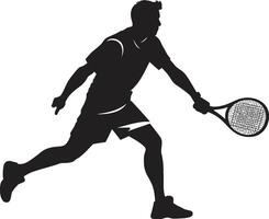 Net Ninja Badge Tennis Player Vector Icon for Precision Plays Racket Rhythm Crest Male Tennis Player Logo for Dynamic Performance