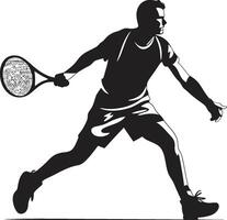 Precision Powerhouse Crest Male Tennis Player Logo in Action Racket Rebel Insignia Vector Design for Bold Tennis Logo