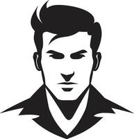 Genteel Gaze Insignia Elegant Male Face Icon with Refined Features Poised Profile Badge Vector Design for Graceful Male Face Illustration