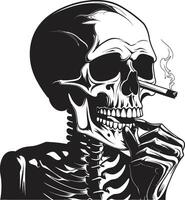 Classic Cigarette Badge Smoking Skeleton Vector Logo for Timeless Panache Retro Respite Insignia Elegant Skeleton Vector Design for Smoking Gentleman Icon