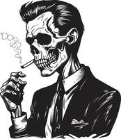 Vintage Vogue Crest Smoking Skeleton Vector Logo for Stylish Branding Stylish Smoke Break Badge Vector Design for Gentleman Skeleton Icon with Classic Appeal