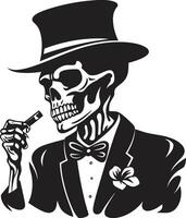 Refined Relic Insignia Smoking Gentleman Skeleton Vector Logo for Vintage Vibes Smoking Specter Crest Vector Design for Gentleman Skeleton Icon with Elegance