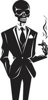 Sophisticated Smoker Insignia Vector Design for Gentleman Skeleton Icon with Class Classy Cigar Crest Elegant Skeleton Vector Logo for Refined Branding