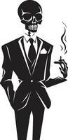 Sophisticated Smoker Insignia Vector Design for Gentleman Skeleton Icon with Class Classy Cigar Crest Elegant Skeleton Vector Logo for Refined Branding