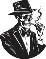 Retro Resplendence Badge Vector Design for Smoking Gentleman Icon with Timeless Style Classic Cigar Charm Insignia Elegant Skeleton Vector Logo for Vintage Appeal