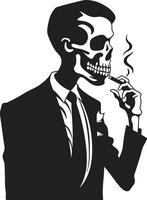 Cigar Connoisseur Crest Vector Design for Smoking Skeleton Icon with Sophistication Sophisticated Stogie Badge Smoking Gentleman Skeleton Vector Logo for Elegant Branding