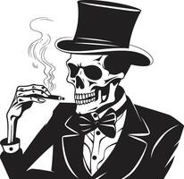 Classic Cigarette Badge Smoking Skeleton Vector Logo for Timeless Panache Retro Respite Insignia Elegant Skeleton Vector Design for Smoking Gentleman Icon