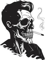 Time Honored Havana Crest Smoking Gentleman Skeleton Vector Design with Vintage Flair Posh Puffer Badge Vector Design for Smoking Skeleton Icon with Class