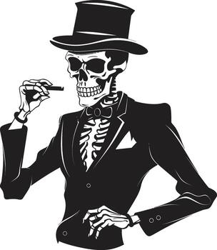 Sophisticated Stogie Badge Smoking Gentleman Skeleton Vector Logo for Elegant Branding Smoky Swagger Insignia Vector Design for Gentleman Skeleton Icon with Style