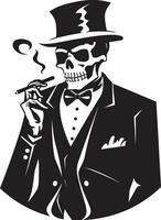 Cigar Connoisseur Crest Vector Design for Smoking Skeleton Icon with Sophistication Sophisticated Stogie Badge Smoking Gentleman Skeleton Vector Logo for Elegant Branding