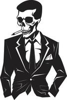 Vintage Vogue Crest Smoking Skeleton Vector Logo for Stylish Branding Stylish Smoke Break Badge Vector Design for Gentleman Skeleton Icon with Classic Appeal