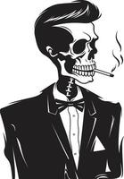 Suave Smoke Rings Insignia Smoking Gentleman Skeleton Vector Logo for Classy Branding Refined Relic Crest Vector Design for Elegant Smoking Gentleman Icon