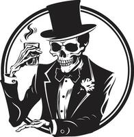 Smoking Specter Crest Vector Design for Gentleman Skeleton Icon with Elegance Classic Cigarette Badge Smoking Skeleton Vector Logo for Timeless Panache