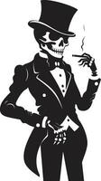 Refined Relic Insignia Smoking Gentleman Skeleton Vector Logo for Vintage Vibes Smoking Specter Crest Vector Design for Gentleman Skeleton Icon with Elegance