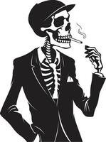 Refined Relic Insignia Smoking Gentleman Skeleton Vector Logo for Vintage Vibes Smoking Specter Crest Vector Design for Gentleman Skeleton Icon with Elegance