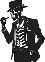 Antique Ash Insignia Smoking Gentleman Skeleton Vector Logo for Vintage Allure Cigar Connoisseur Crest Vector Design for Smoking Skeleton Icon with Sophistication