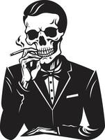 Stylish Smoke Break Badge Vector Design for Gentleman Skeleton Icon with Classic Appeal Antique Ash Insignia Smoking Gentleman Skeleton Vector Logo for Vintage Allure