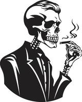 Refined Relic Insignia Smoking Gentleman Skeleton Vector Logo for Vintage Vibes Smoking Specter Crest Vector Design for Gentleman Skeleton Icon with Elegance