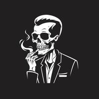 Refined Relic Insignia Smoking Gentleman Skeleton Vector Logo for Vintage Vibes Smoking Specter Crest Vector Design for Gentleman Skeleton Icon with Elegance