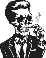 Vintage Vogue Crest Smoking Skeleton Vector Logo for Stylish Branding Stylish Smoke Break Badge Vector Design for Gentleman Skeleton Icon with Classic Appeal