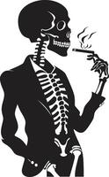 Antique Ash Insignia Smoking Gentleman Skeleton Vector Logo for Vintage Allure Cigar Connoisseur Crest Vector Design for Smoking Skeleton Icon with Sophistication