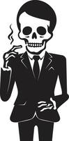 Suave Smoke Rings Insignia Smoking Gentleman Skeleton Vector Logo for Classy Branding Refined Relic Crest Vector Design for Elegant Smoking Gentleman Icon