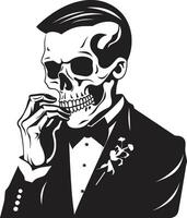 Sophisticated Stogie Badge Smoking Gentleman Skeleton Vector Logo for Elegant Branding Dapper Debonair Emblem Smoking Gentleman Skeleton Vector Logo for Timeless Elegance