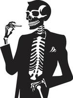 Classic Cigarette Badge Smoking Skeleton Vector Logo for Timeless Panache Retro Respite Insignia Elegant Skeleton Vector Design for Smoking Gentleman Icon