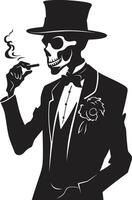 Antique Ash Insignia Smoking Gentleman Skeleton Vector Logo for Vintage Allure Cigar Connoisseur Crest Vector Design for Smoking Skeleton Icon with Sophistication