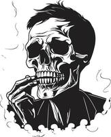 Antique Ash Insignia Smoking Gentleman Skeleton Vector Logo for Vintage Allure Cigar Connoisseur Crest Vector Design for Smoking Skeleton Icon with Sophistication