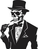 Vintage Vapor Badge Vector Design for Smoking Gentleman Icon with Retro Elegance Suave Smoke Rings Insignia Smoking Gentleman Skeleton Vector Logo for Classy Branding