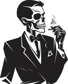 Sophisticated Stogie Badge Smoking Gentleman Skeleton Vector Logo for Elegant Branding Smoky Swagger Insignia Vector Design for Gentleman Skeleton Icon with Style