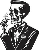 Smoking Specter Crest Vector Design for Gentleman Skeleton Icon with Elegance Classic Cigarette Badge Smoking Skeleton Vector Logo for Timeless Panache