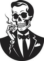 Retro Respite Insignia Elegant Skeleton Vector Design for Smoking Gentleman Icon Vintage Vogue Crest Smoking Skeleton Vector Logo for Stylish Branding