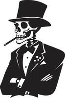 Antique Ash Insignia Smoking Gentleman Skeleton Vector Logo for Vintage Allure Cigar Connoisseur Crest Vector Design for Smoking Skeleton Icon with Sophistication