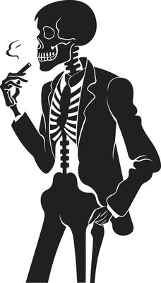 Suave Smoke Rings Insignia Smoking Gentleman Skeleton Vector Logo for Classy Branding Refined Relic Crest Vector Design for Elegant Smoking Gentleman Icon