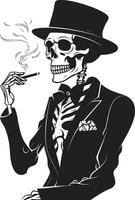 Refined Relic Insignia Smoking Gentleman Skeleton Vector Logo for Vintage Vibes Smoking Specter Crest Vector Design for Gentleman Skeleton Icon with Elegance