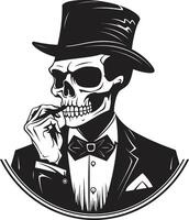 Stylish Smoke Break Badge Vector Design for Gentleman Skeleton Icon with Classic Appeal Antique Ash Insignia Smoking Gentleman Skeleton Vector Logo for Vintage Allure