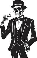 Cigar Connoisseur Crest Vector Design for Smoking Skeleton Icon with Sophistication Sophisticated Stogie Badge Smoking Gentleman Skeleton Vector Logo for Elegant Branding