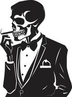 Posh Puffer Badge Vector Design for Stylish Smoking Gentleman Icon with Class Refined Relic Insignia Smoking Gentleman Skeleton Vector Logo for Vintage Vibes