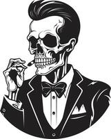 Retro Respite Insignia Elegant Skeleton Vector Design for Smoking Gentleman Icon Vintage Vogue Crest Smoking Skeleton Vector Logo for Stylish Branding