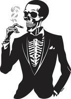 Antique Ash Insignia Smoking Gentleman Skeleton Vector Logo for Vintage Allure Cigar Connoisseur Crest Vector Design for Smoking Skeleton Icon with Sophistication