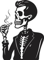 Sophisticated Stogie Badge Smoking Gentleman Skeleton Vector Logo for Elegant Branding Dapper Debonair Emblem Smoking Gentleman Skeleton Vector Logo