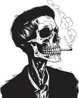 Smoking Specter Crest Vector Design for Gentleman Skeleton Icon with Elegance Classic Cigarette Badge Smoking Skeleton Vector Logo for Timeless Panache