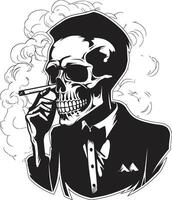 Sophisticated Smoker Insignia Vector Design for Gentleman Skeleton Icon with Class Classy Cigar Crest Elegant Skeleton Vector Logo for Refined Branding