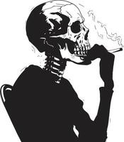 Smoking Specter Crest Vector Design for Gentleman Skeleton Icon with Elegance Classic Cigarette Badge Smoking Skeleton Vector Logo for Timeless Panache